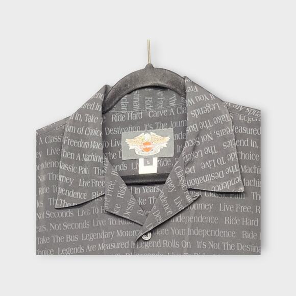 Harley-Davidson All Over Print “Quotes” button down short sleeve shirt Size L - Picture 3 of 6